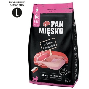 Pan Mięsko Karma sucha dla psa - dla szczeniąt cielęcina i przepiórka chrupki L 9kg