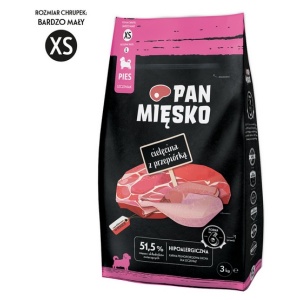 Pan Mięsko Karma sucha dla szczeniąt - cielęcina i przepiórka chrupki XS 3kg