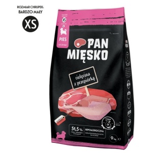 Pan Mięsko Karma sucha dla szczeniąt - cielęcina i przepiórka chrupki XS 9kg