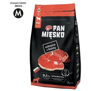 Pan Mięsko Karma sucha dla psa - wołowina i kozina chrupki M 3kg