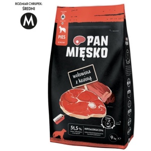Pan Mięsko Karma sucha dla psa - wołowina i kozina chrupki M 9kg