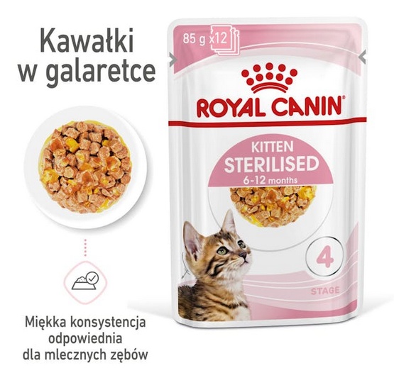 Royal Canin Kitten Sterilised karma mokra w galaretce dla kociąt od 6 do 12 miesiąca życia, sterylizowanych saszetka 85g