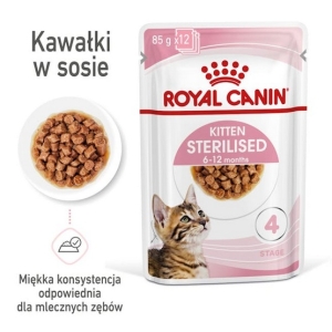 Royal Canin Kitten Sterilised karma mokra w sosie dla kociąt od 6 do 12 miesiąca życia, sterylizowanych saszetka 85g