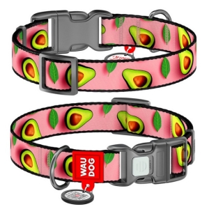 Collar WauDog Nylon Obroża nylonowa z QR-paszportem, plastikowy fastex, wzór AWOKADO NA RÓŻU, M 20mm/28-40cm