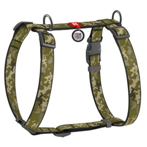 Collar WauDog Nylon Szelki nylonowe anatomiczne w kształcie litery H, z QR-paszportem, plastikowy fastex, wzór MILITARY, rozmiar L 25mm