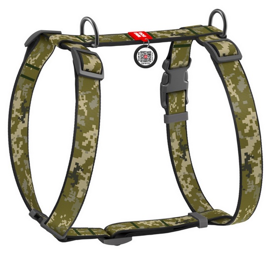 Collar WauDog Nylon Szelki nylonowe anatomiczne w kształcie litery H, z QR-paszportem, plastikowy fastex, wzór MILITARY, rozmiar M 20mm