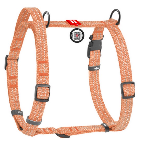 Collar WauDog Re-Cotton Szelki z rączką z regenerowanej bawełny anatomiczne w kształcie litery H, odblaskowe z QR-paszportem, plastikowy fastex, M pomarańczowe