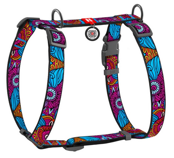 Collar WauDog Nylon Szelki nylonowe anatomiczne w kształcie litery H, z QR-paszportem, plastikowy fastex, wzór LATO, rozmiar S 15mm