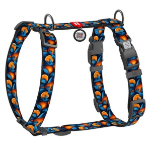 Collar WauDog Nylon Szelki nylonowe anatomiczne w kształcie litery H, z QR-paszportem, plastikowy fastex, wzór POMARAŃCZE, rozmiar S 15mm