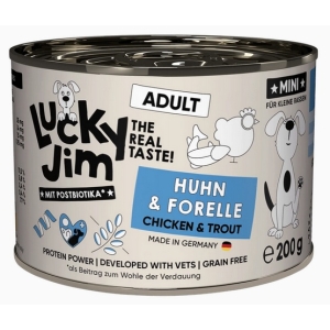 Lucky Jim Classic Mini Adult Kurczak i pstrąg puszka 200g