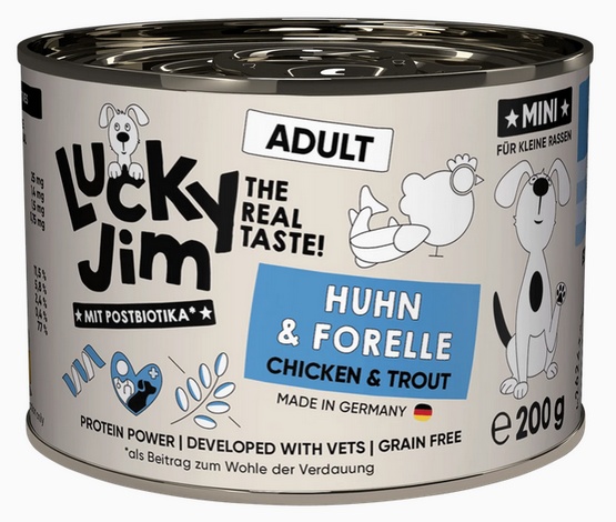 Lucky Jim Classic Mini Adult Kurczak i pstrąg puszka 200g