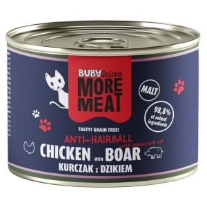 BUBAlicious Kot More Meat Anti-Hairball kurczak i dzik puszka 185g
